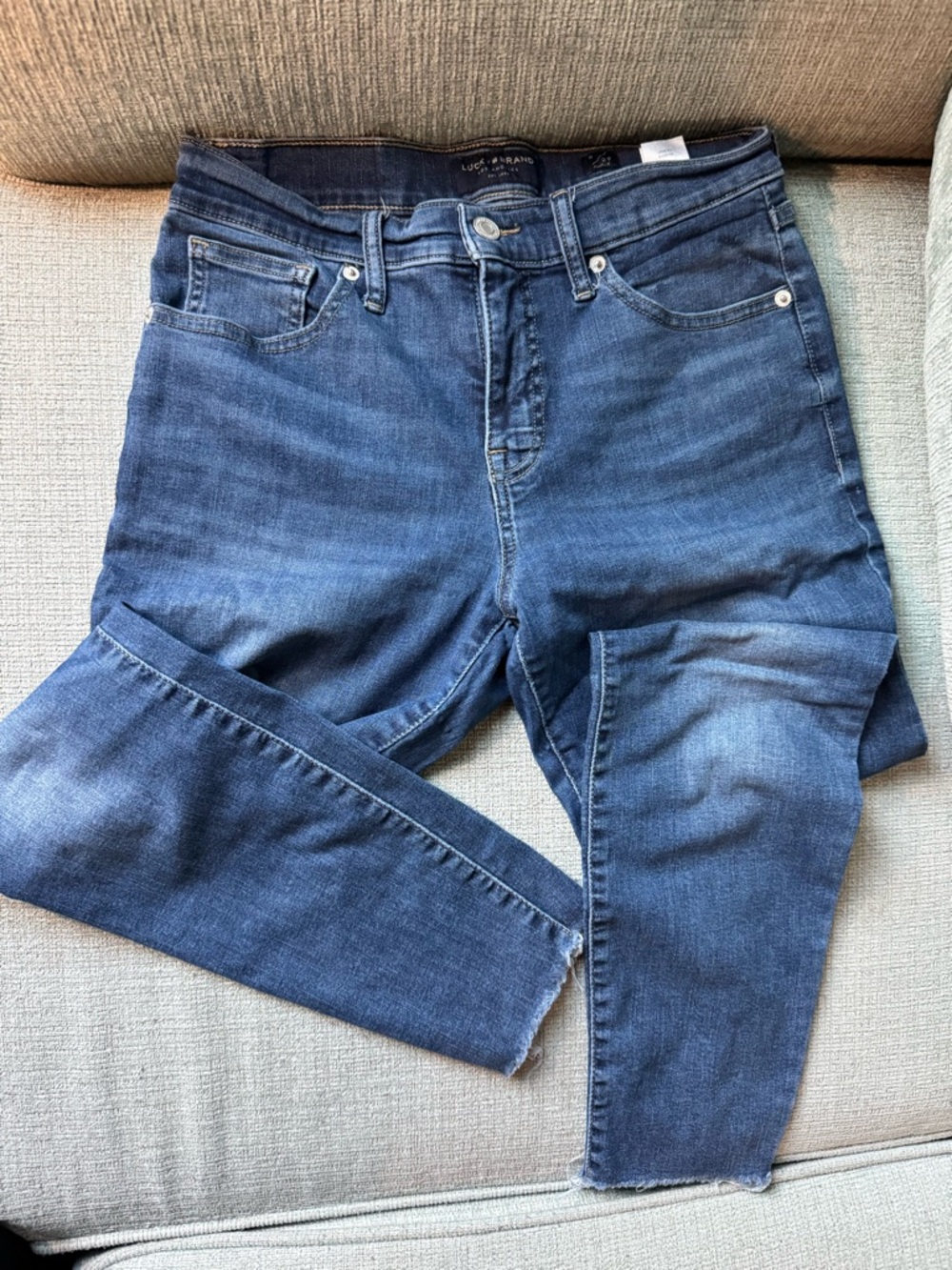 Lucky Brand Blue Denim Jeans with Brown Leather Patch
